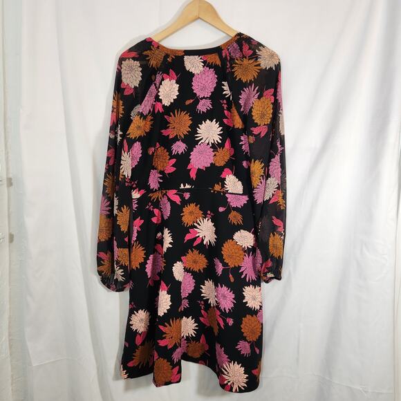 Ann Taylor Floral Chiffon Long Sleeve V neck Dress - Picture 9 of 9